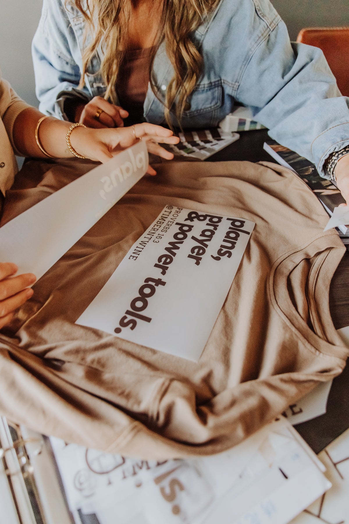 "Plans, Prayers & Power Tools" Long Sleeve Tee in Brown Sugar