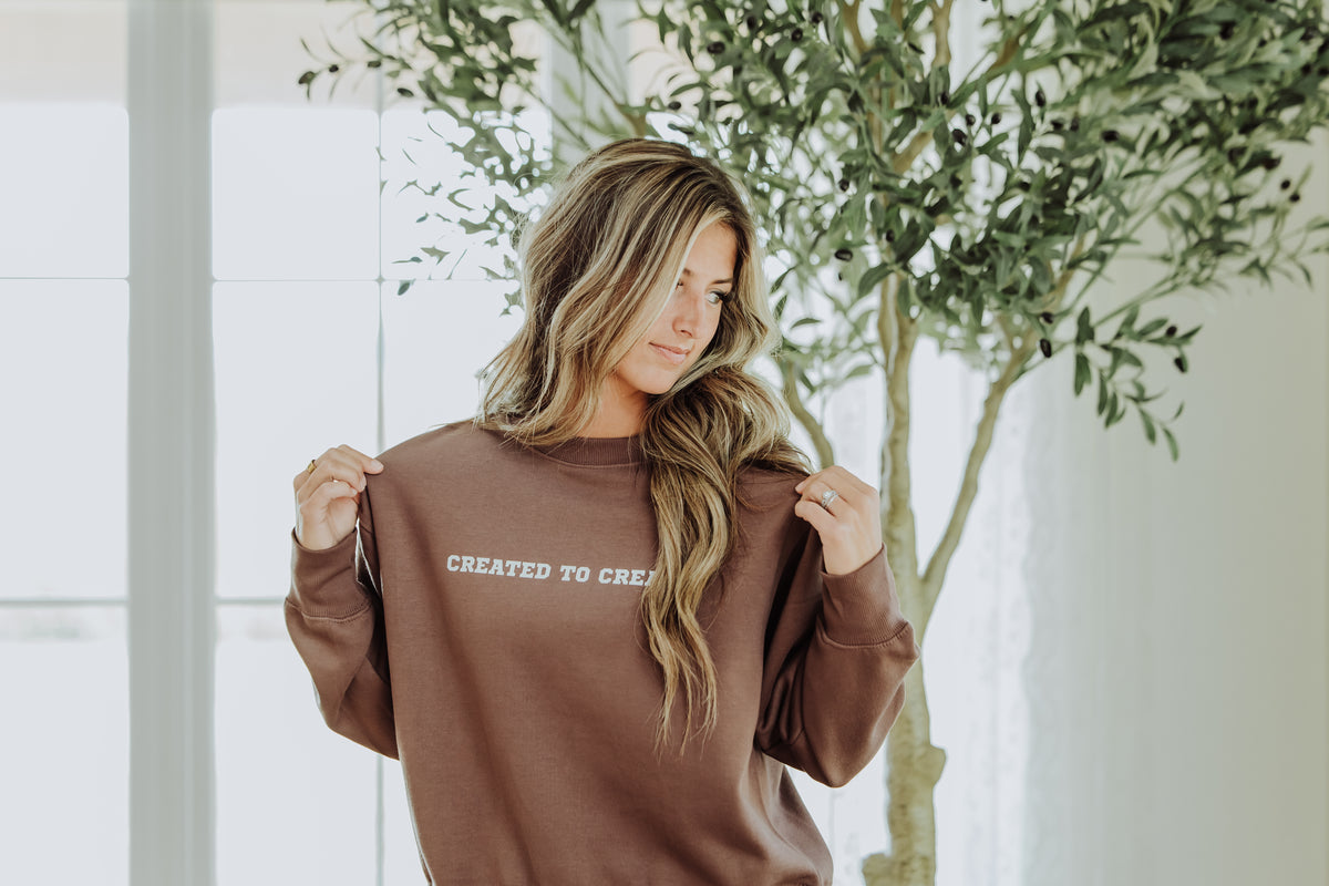 "Created to Create" Boxy Crewneck Sweatshirt in Java
